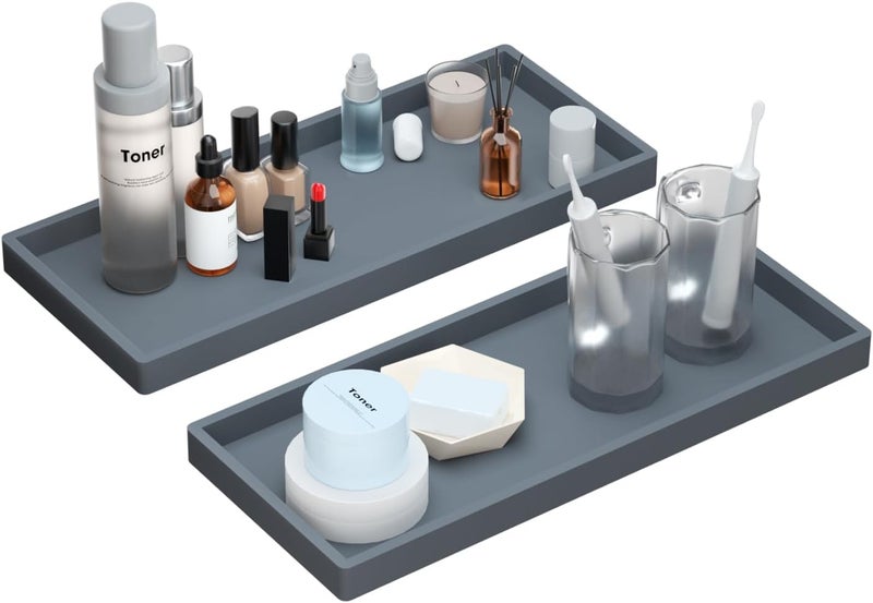 BBK Bathroom Trays 2 Pack (Large, Gray) - Silicone, Rectangular, Dishwasher Safe - Organize Toiletries & Grooming Products - Image 1
